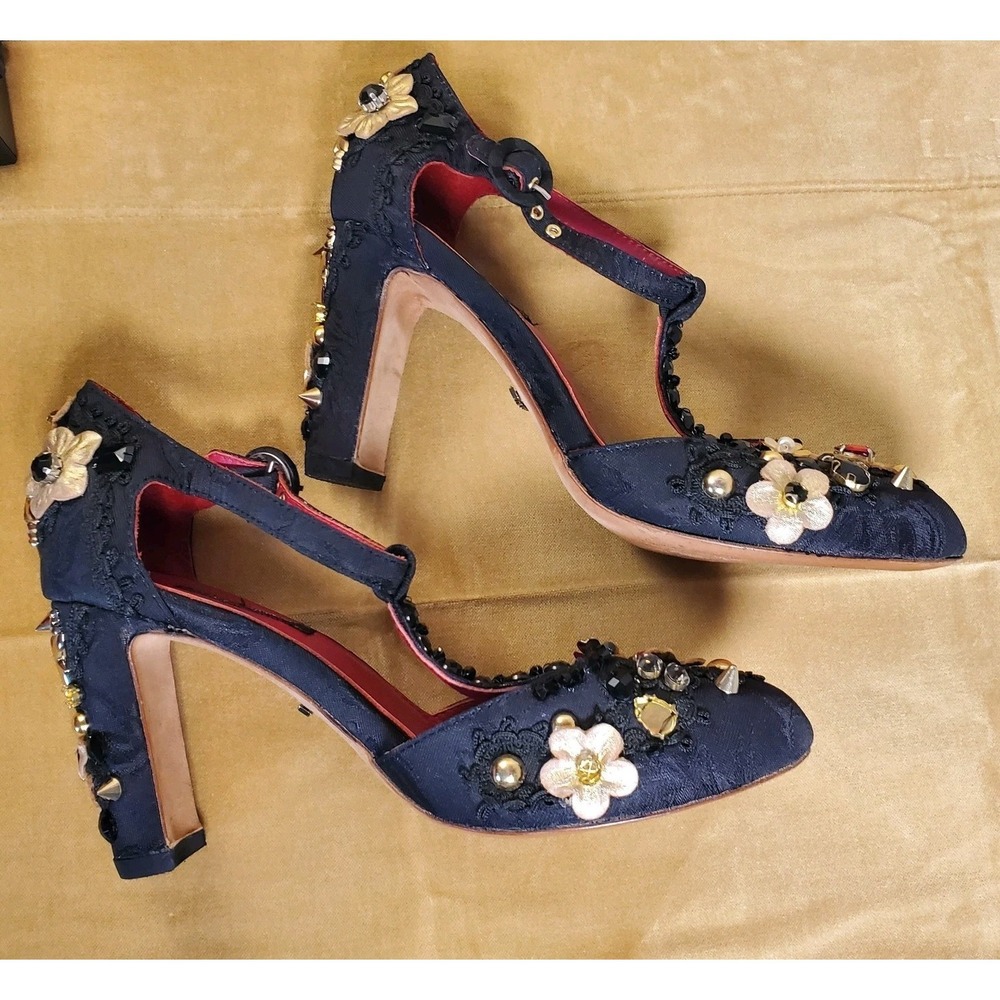 Dolce Gabbana Mary Jane Cloth Embellished Heel Shoes Sz 41 -Resoled Heel Caps - Picture 7 of 16